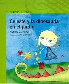 Celeste y la dinosauria en el jardín